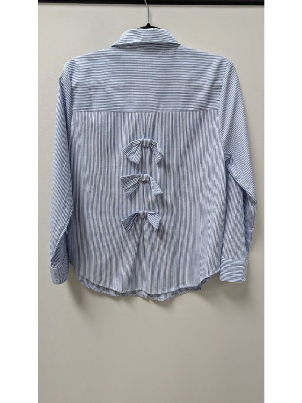 Ava Rose Blue/White Striped Bow-Back Button-Down Blouse